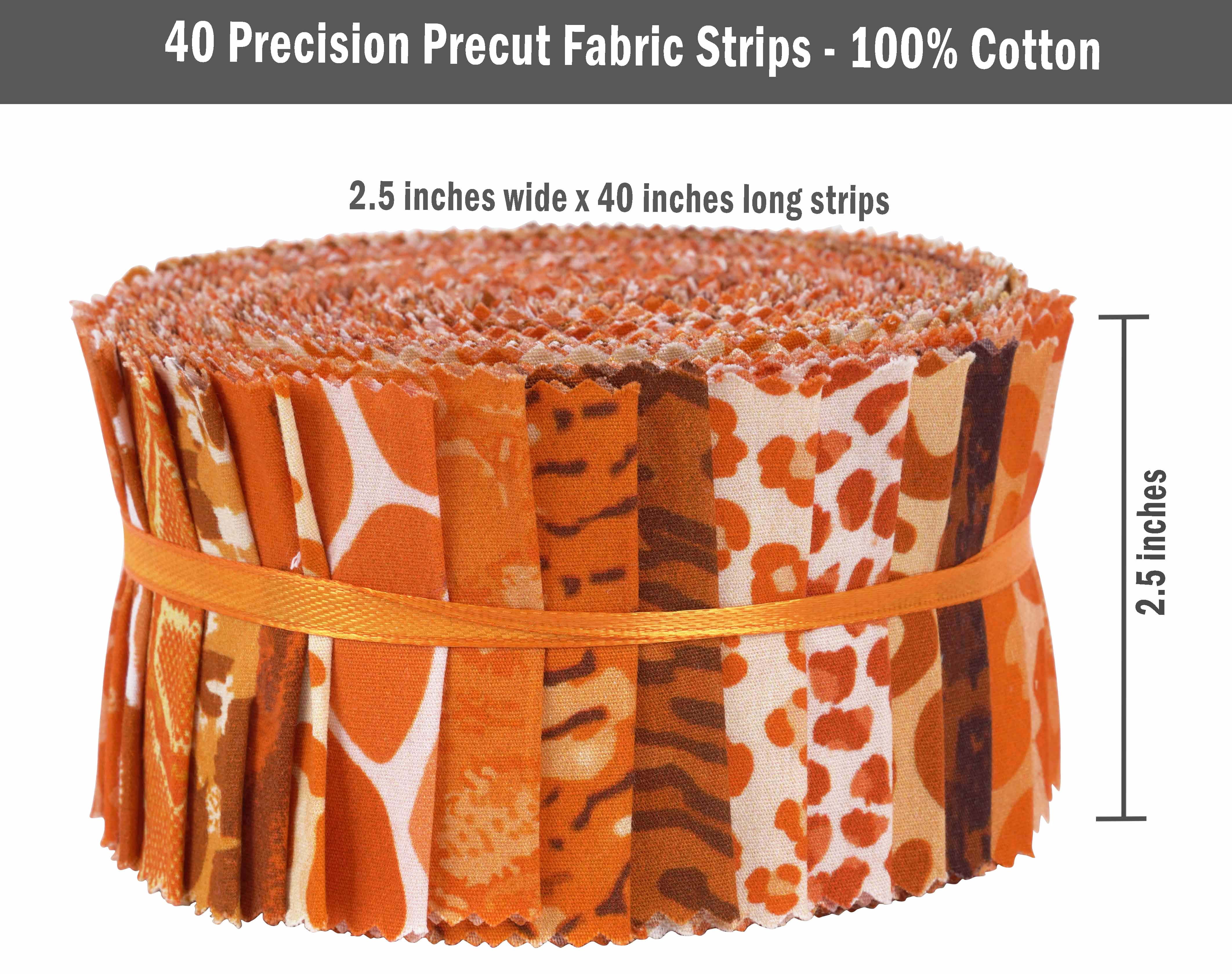 Soimoi 40Pcs Animals Print Cotton Precut Fabrics For Quilting Craft Strips 2.5x42inches Jelly Roll - Orange