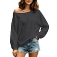 thumbnail image 2 of Xaqiouau Off The Shoulder Tops For Women Lightweight Pullover Sweatshirt Drop Shoulder Long Sleeve Loose Casual Fall Sweaters Oversized Tunic Blouse, 2 of 8