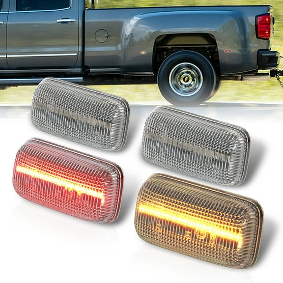 AJP Distributors Front Amber & Rear Red LED Fender Clear Side Marker Lights Cab Lamps Set Compatible/Replacement For Chevy Silverado GMC Sierra 2500HD 3500HD Dually 2015 2016 2017 2018 2019 2020 2021