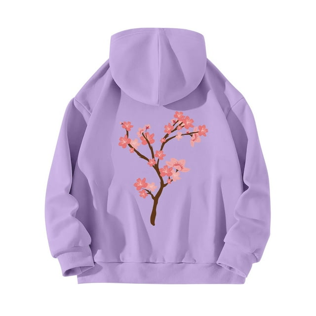 WZXFASHION Women's Back Floral Print With Drawstring Hooded Pocket Sweater Clearance Sales Today Deals Prime pullover sweater