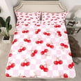 thumbnail image 2 of Homewish Cute Cartoon Bowtie Queen Sheet Sets,Sweet Berry Flat Sheet,Pink Classic Checkered Queen Fitted Sheet For Girls Kids,Ultra Soft Home Decor,4pcs, 2 of 7