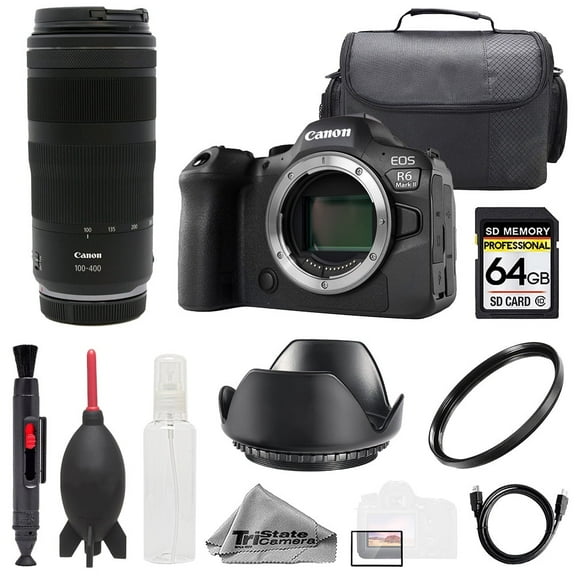 Canon EOS R6 II Camera   RF 100-400mm f/5.6-8 IS USM Lens  64GB   Bag  UV Filter- Basic Kit (International Version)