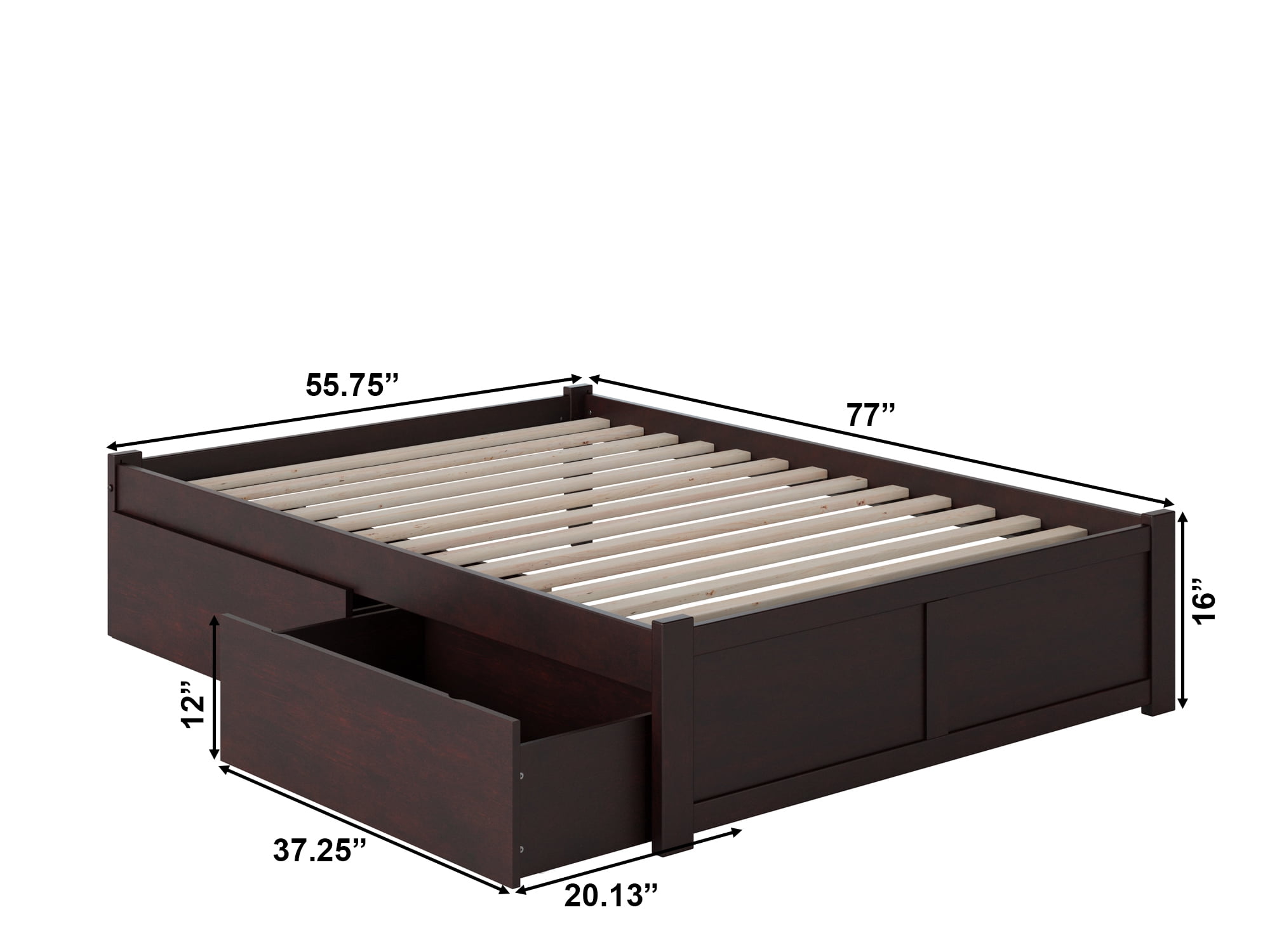 AFI Concord Full Solid Wood Platform Bed with Footboard & 2 Storage Drawers in Espresso