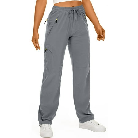 Mohiass Womens Hiking Pants Quick Dry UPF 50 Lightweight Travel Golf Cargo Pants Zipper Pockets Light Gray L