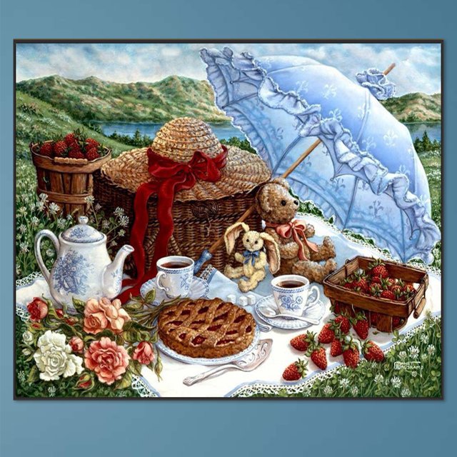 Cuadros Decorativos Pintura de diamante 5D DIY completo redondo taladro Picnic Kit decoración del hogar arte artesanal Wdftyju embutido en tela