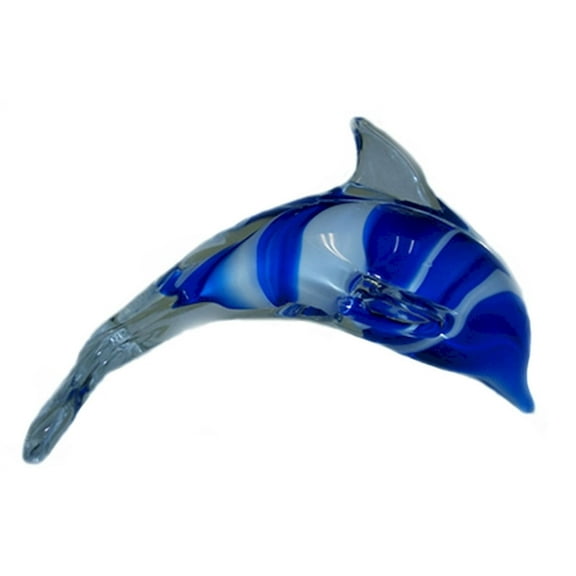 White And Blue Striped Glass Dolphin Figurine