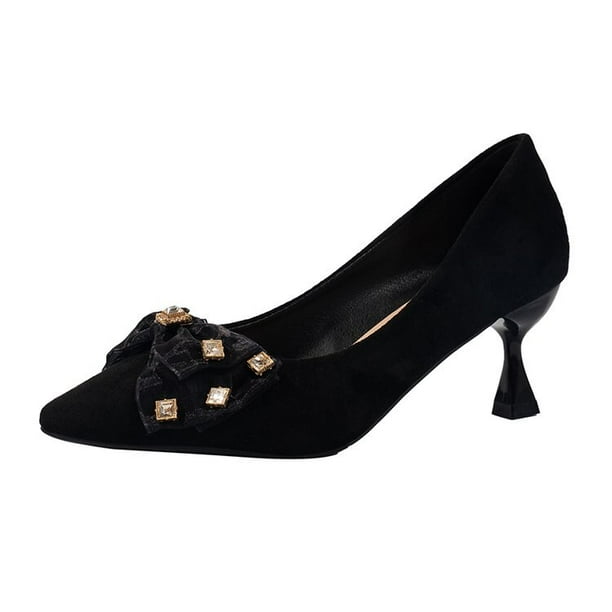 Zapatos de mujer 2023 primavera nueva moda Sexy Casual elegante viento puntiagudo tacones de aguja arco decorativo tacones altos Mujer Shoes36 Gao Jinjia LED