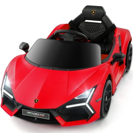 Domusensus Official Licensed Lamborghini Kids Ride On Car, 12V Electric Vehicle for Kids, Parent Remote Control, Bluetooth Music, LED Lights Red