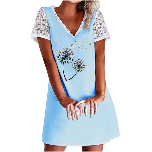 Vestido casual sexy de verano para mujer Vestido de manga corta con estampado floral y cuello en V Pompotops ghjkhdj16559