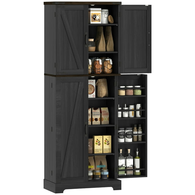 HOMCOM 64" Kitchen Pantry Storage Cabinet with Adjustable Shelves, Black