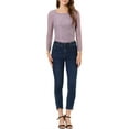 thumbnail image 2 of INSPIRE CHIC Women's  Round Neck Long Sleeves Sheer Flower Embroidery Lace Blouse XL Purple, 2 of 7