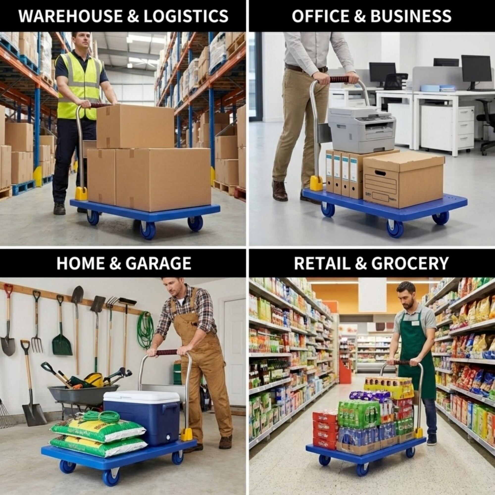 Dolly, Foldable Platform Push Hand Truck Cart, 1320 lbs. Weight Capacity, Blue Hand Truck,Metal Furniture Dolly, Auto Parts & Transport Hand Trucks & Dollies