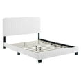 thumbnail image 5 of Pemberly Row Modern Velvet Channel Tufted Performance Full Platform Bed in White, 5 of 8