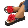 thumbnail image 5 of IUJSOY Women's Flower Flat Sandals Slides for Women Flip Flops Open Toe Summer Slip on Black Sandals, 5 of 9