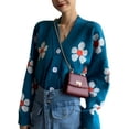 thumbnail image 2 of Komoo Women Cropped Sweater Knitwear Long Sleeve Button Cardigan Sweater Flower Sweet Sweater, 2 of 5