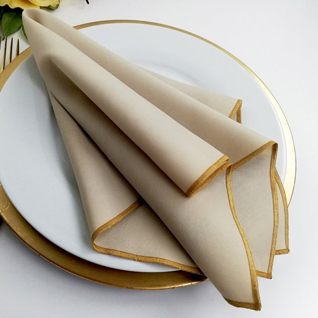 Eiden Linen, Collection Or, Ensemble de 6, Serviettes en Tissu, Sable/tan avec Bordure Dorée