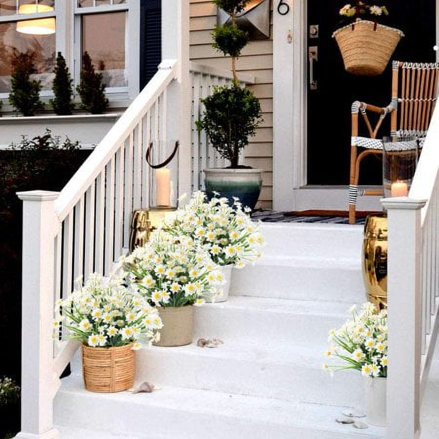 ZOELNIC 12 Bundles Artificial Flowers Outdoor Fake Flowers for Decoration UV Resistant No Fade Faux Plastic Plants Garden Porch Window Box Decor, White