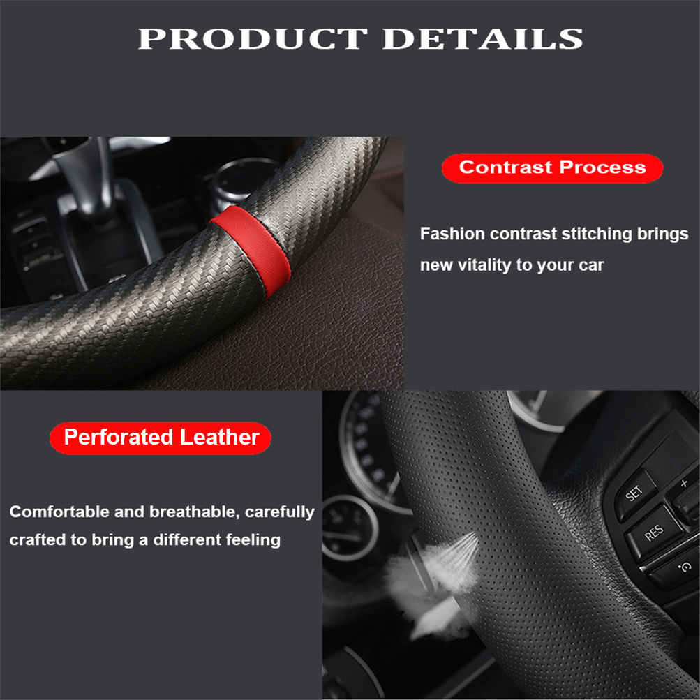 XUKEY Carbon Fiber Leather Steering Wheel Cover, Black photo 6