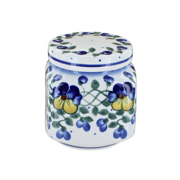 Blue Rose Polish Pottery Pansies Small Canister