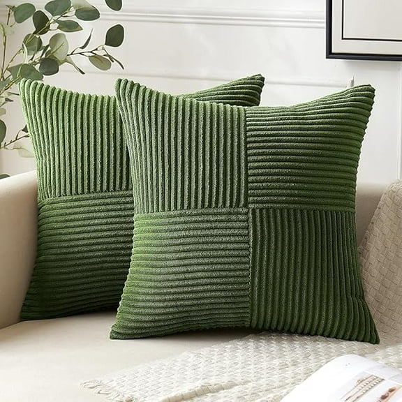 1997 Pack of 2 Forest Green Fall Pillow Covers 18x18 Inch Boho Decorative Spliced Throw Pillow Covers Soft Couch Pillowcases Cross Patchwork Textured Cushion Covers for Sofa Bed Living Room