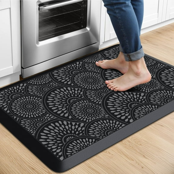 Standing desk mat, 17.3x28in kitchen floor mat with ergonomic cushion, non slip waterproof rug for office laundry room, durable foam support, black