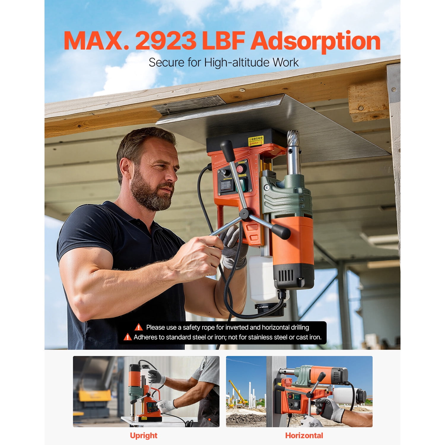 KFFKFF Magnetic Drill with 1450W Motor, 2-inch Coring Capacity, 2922 lbf Magnetic Force, Portable Electric Drill Press with 6 Coring Bits, Adjustable Speed,Ideal for Metal Drilling and Industrial Use