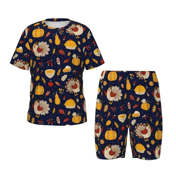 Balery Turkey And Autumn Conjunto de Pijama Infantil de Manga Corta con Estampado – Ropa de Dormir de Algodón Suave-3X-Large