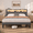 Gray, variant on Asofer LED Queen Bed Frame With Charging Station, Upholstered Platform Bed with Wood Slats, Dark gray