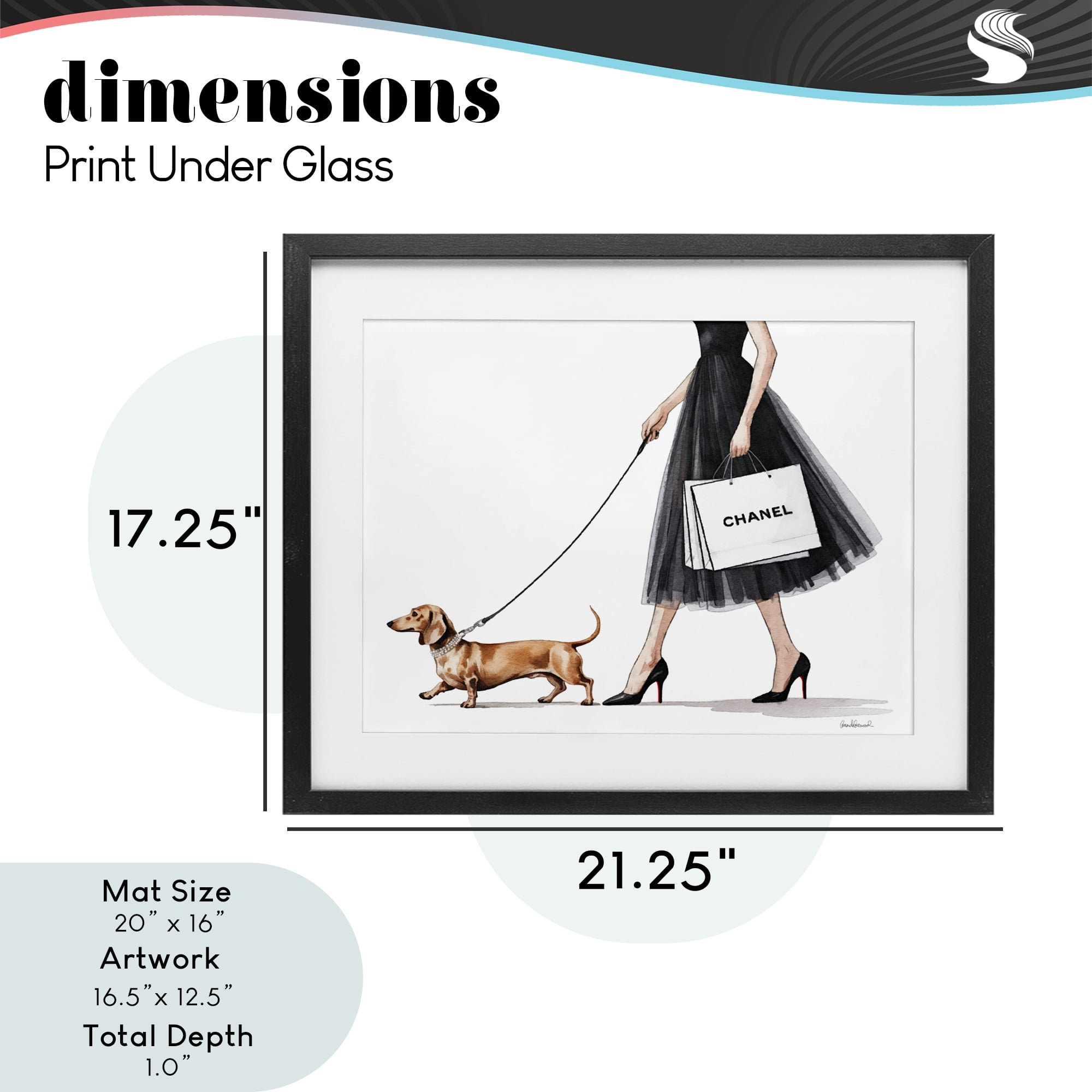 Stupell Industries Glam Dog Walking Black Framed Print Under Glass, design by Amanda Greenwood