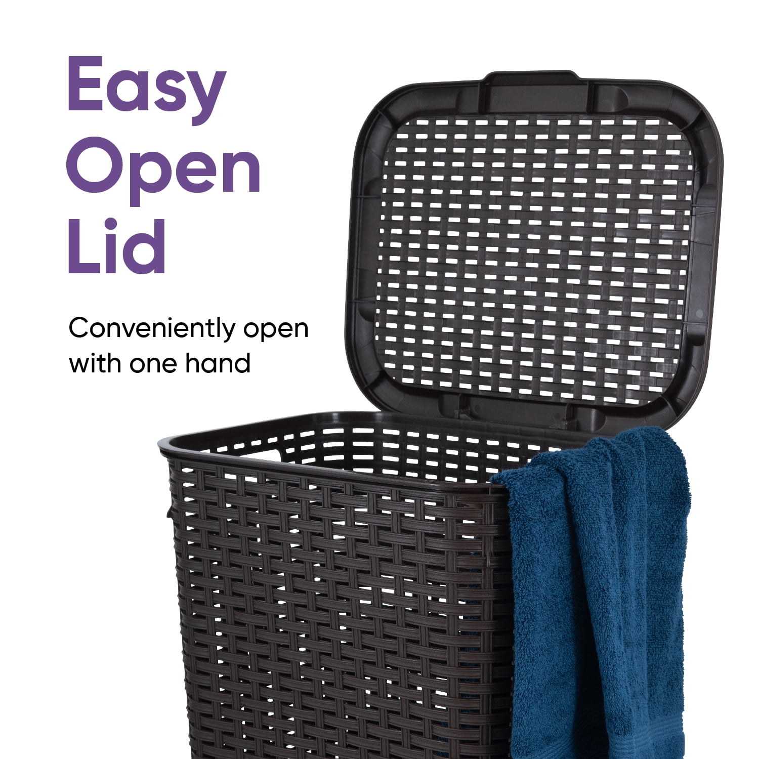 Superio Laundry Basket, Laundry Hamper with Lid, large 60-liter wicker style hamper with cutout handle, to storage dirty clothes in washroom, bathroom, or bedroom, beige.