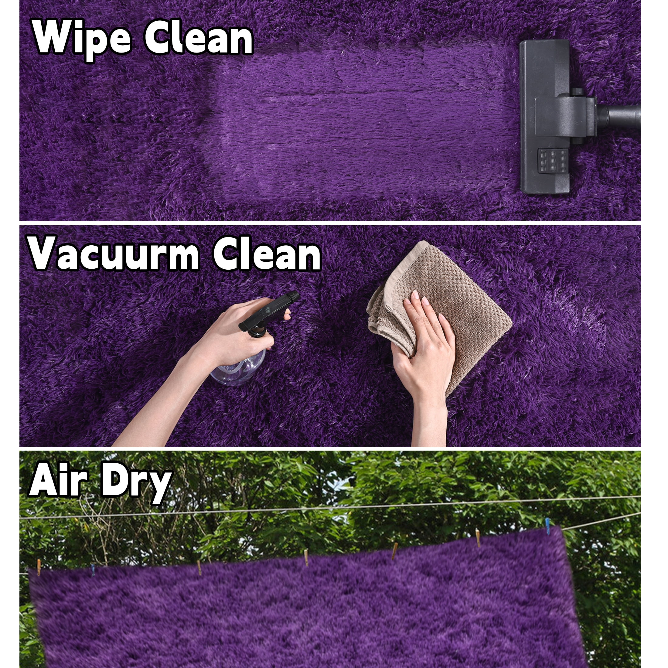 ZENELESS Solid Shag Collection Rug,4x6ft Grape Purple Fluffy Area Rugs Perfect for Kid's Room, Cloakroom