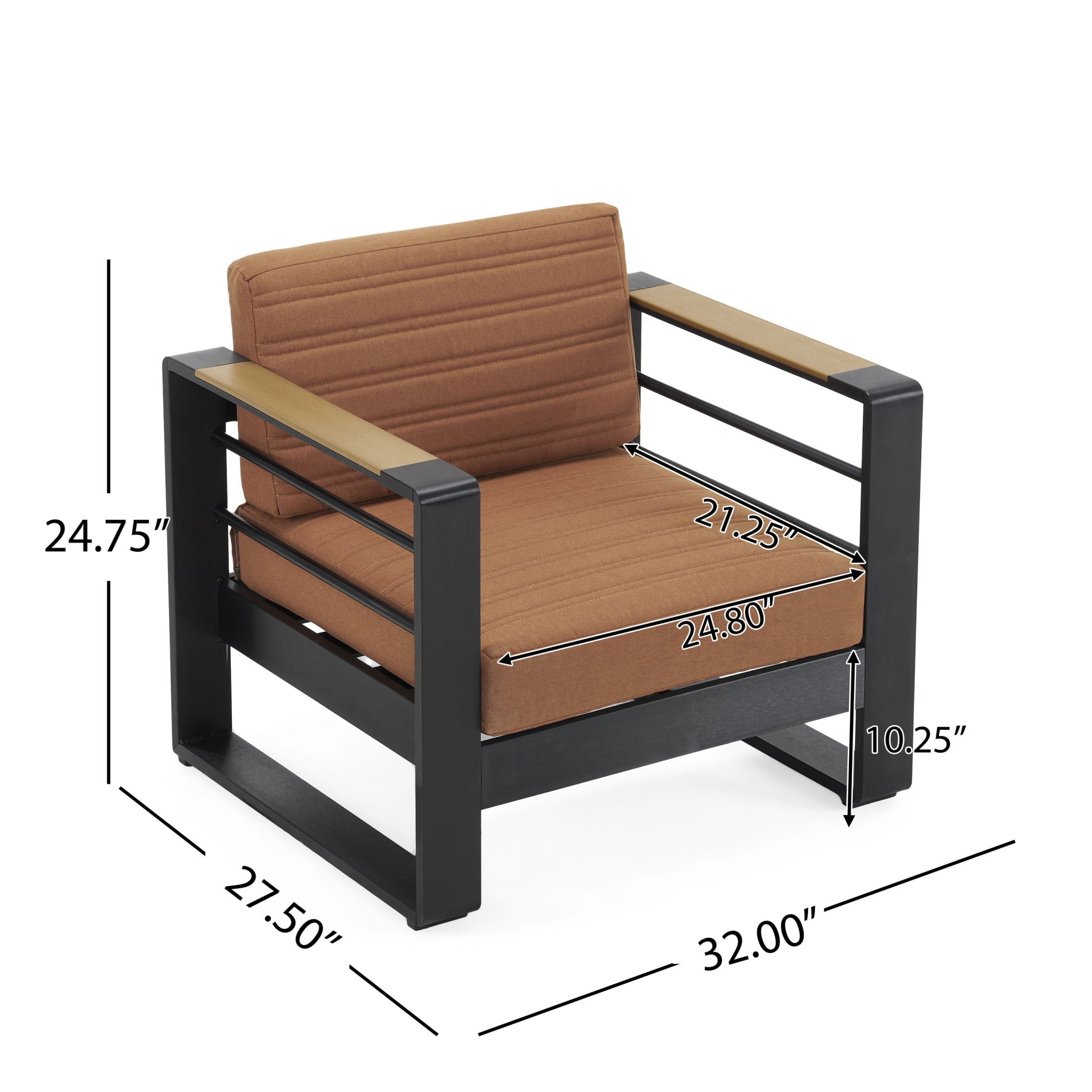 Negley Minimalism Aluminum Outdoor Club Chair with Cushions, Blue