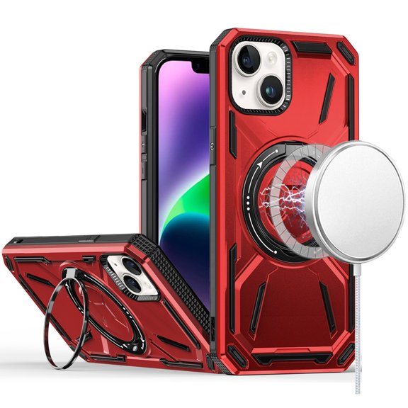 For Apple iPhone 16 Plus (6.7") Hybrid Magnetic Ring and 360° Rotational Kickstand with MagSafe Compatible, Military Grade Drop Protection Cover, XPM Phone Case [Red]
