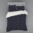 thumbnail image 2 of Fox Duvet Cover Set, Orange Small Forest Animal Portraits Pattern on Abstract Dotted Blue Backdrop, Bedding Set with Shams and Fitted Sheet, 3 Sizes, by Ambesonne, 2 of 3