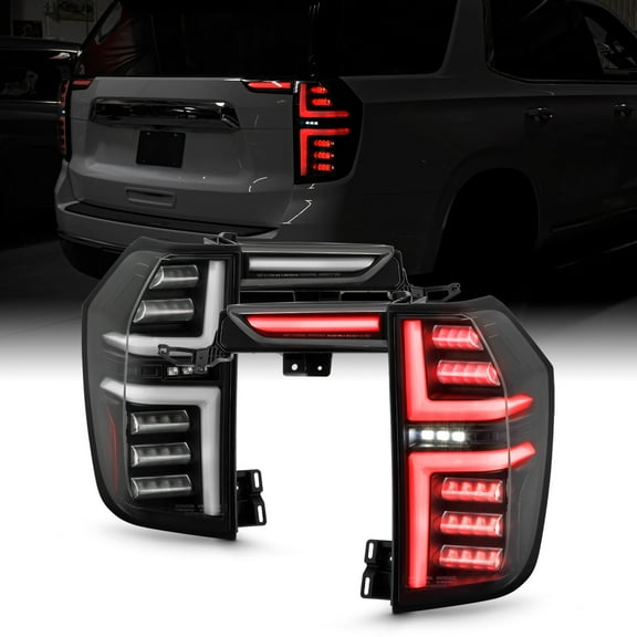 AKKON - Fit 2021 2022 2023 GMC Yukon/ Yukon XL [Full LED] Tail Lights Reverse White Light Bar Parking Lights w/ Greeting Lights Black Pair