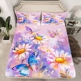 thumbnail image 2 of Homewish Rustic Vibrant Groovy Queen Sheet Sets, Kawaii Butterfly Flat Sheet, Purple Oil Printing Queen Fitted Sheet, Super Cozy Room Decor, 4-Piece, 2 of 7
