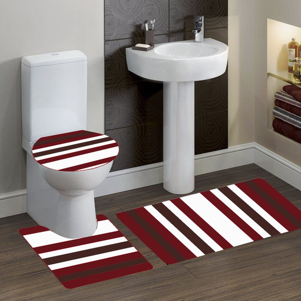3PC (7) 2 Tone Burgundy HIGH QUALITY Jacquard Bathroom Bath Rug Set