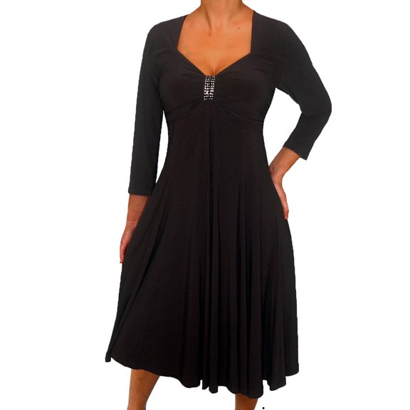 Funfash Women's Plus Size Black Long Sleeves Empire Waist A Line Midi Dress XXL