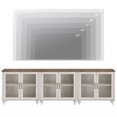 thumbnail image 4 of Farmhouse TV Stand for 100-Inch TVs, Glass and Wooden Universal TV Stand with 3 Storage Cabinets, Entertainment Center for 75/80/85/90-Inch TVs, Console Table for Living Room, Bedroom, Rustic White, 4 of 8