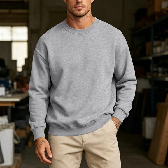 Gamivast Crewneck Sweatshirt for Men Long Sleeve Pullover Fleece Top Ribbed Cuffs Relaxed Fit Soft Casual Shirt for Fall Winter Streetwear Lounge Everyday Basic Wear