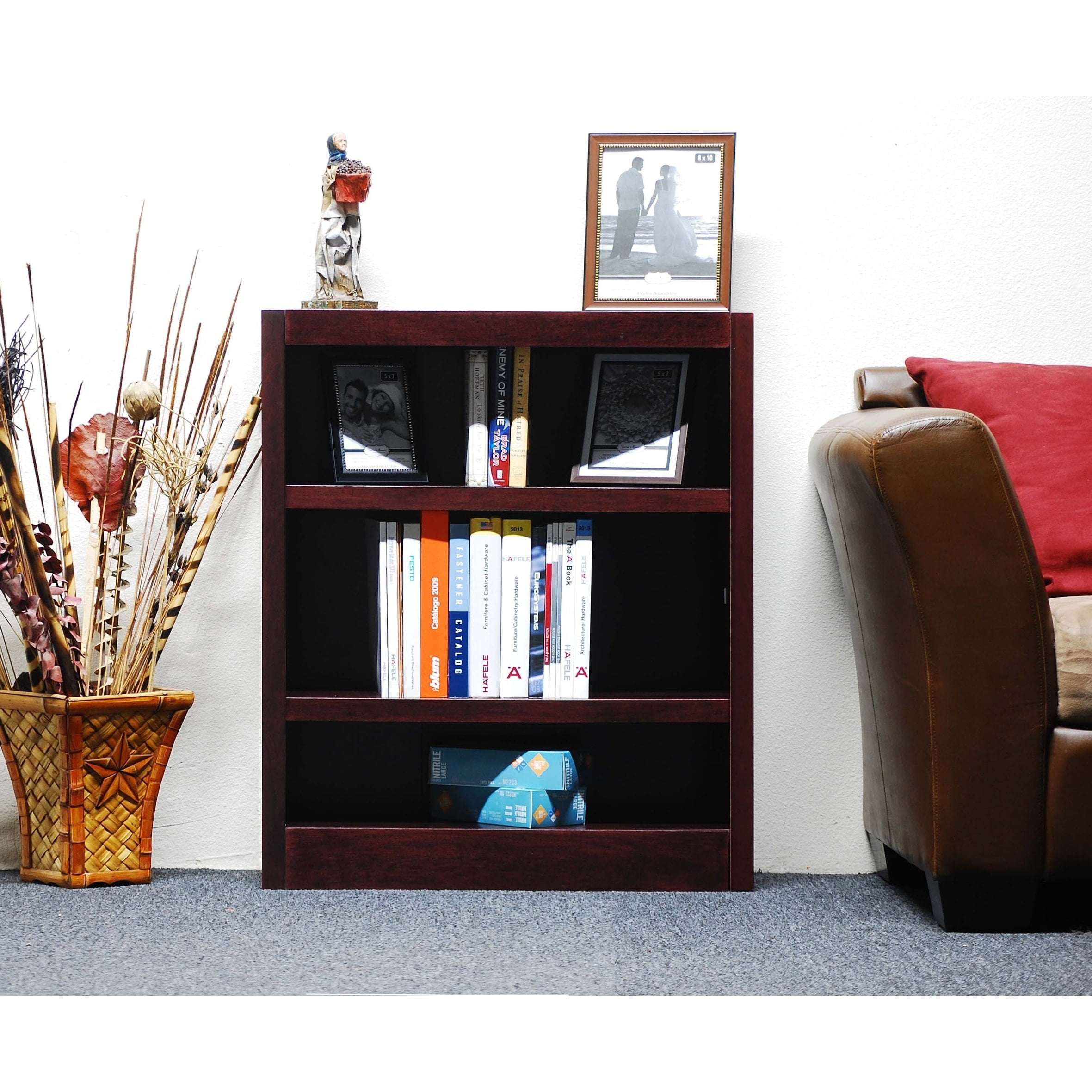 Concepts in Wood Decorative Single Wide 3 Shelf Bookcase Cherry Finish Walmart