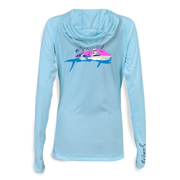 SCALES Mahi Slam Womens Hooded Performance Shirt Light Blue, Medium Hoodie