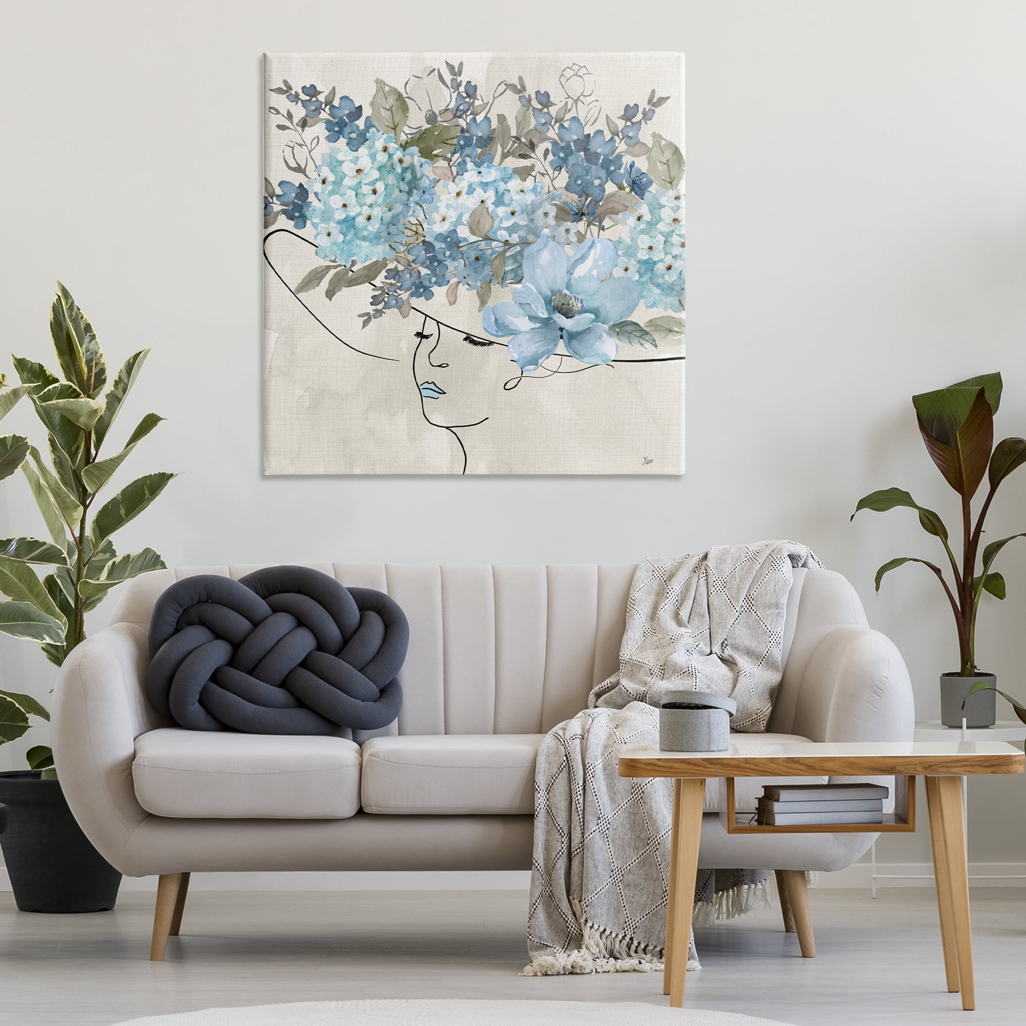 Stupell Industries Blue Floral Hat Botanical & Floral Painting Gallery Wrapped Canvas Art Print Wall Art, 36 x 36