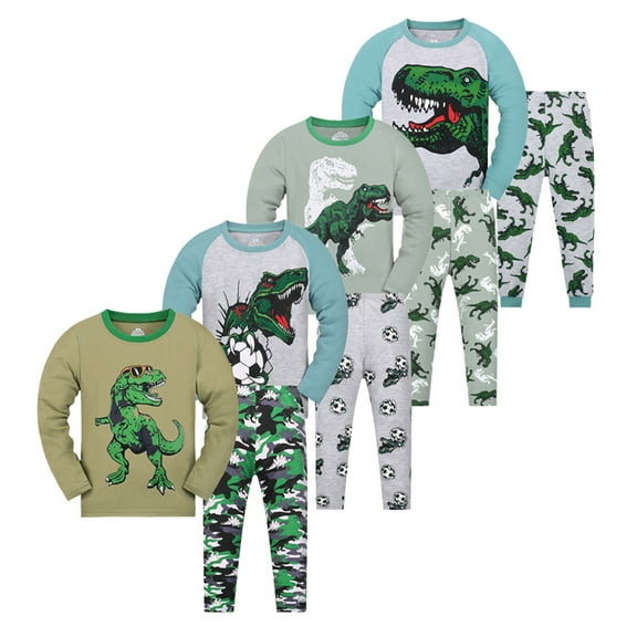 Bellafa Toddler Kids Boys Long Sleeve Top and Pants Pajamas Set Cotton 2 Piece Dinosaur Slpeepwear Set For 2-10 Years