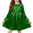 thumbnail image 2 of NAISIBABY Girls Long Sleeve Dresses, Shiny Pleated Crew Neck Fashion Party Casual Midi Dresses Green 9T, 2 of 9