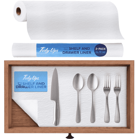 TidyUps Shelf Liner, Solid White, 10.75 x 6 in, Non-Slip Drawer and Cabinet Liner, 2 Pack