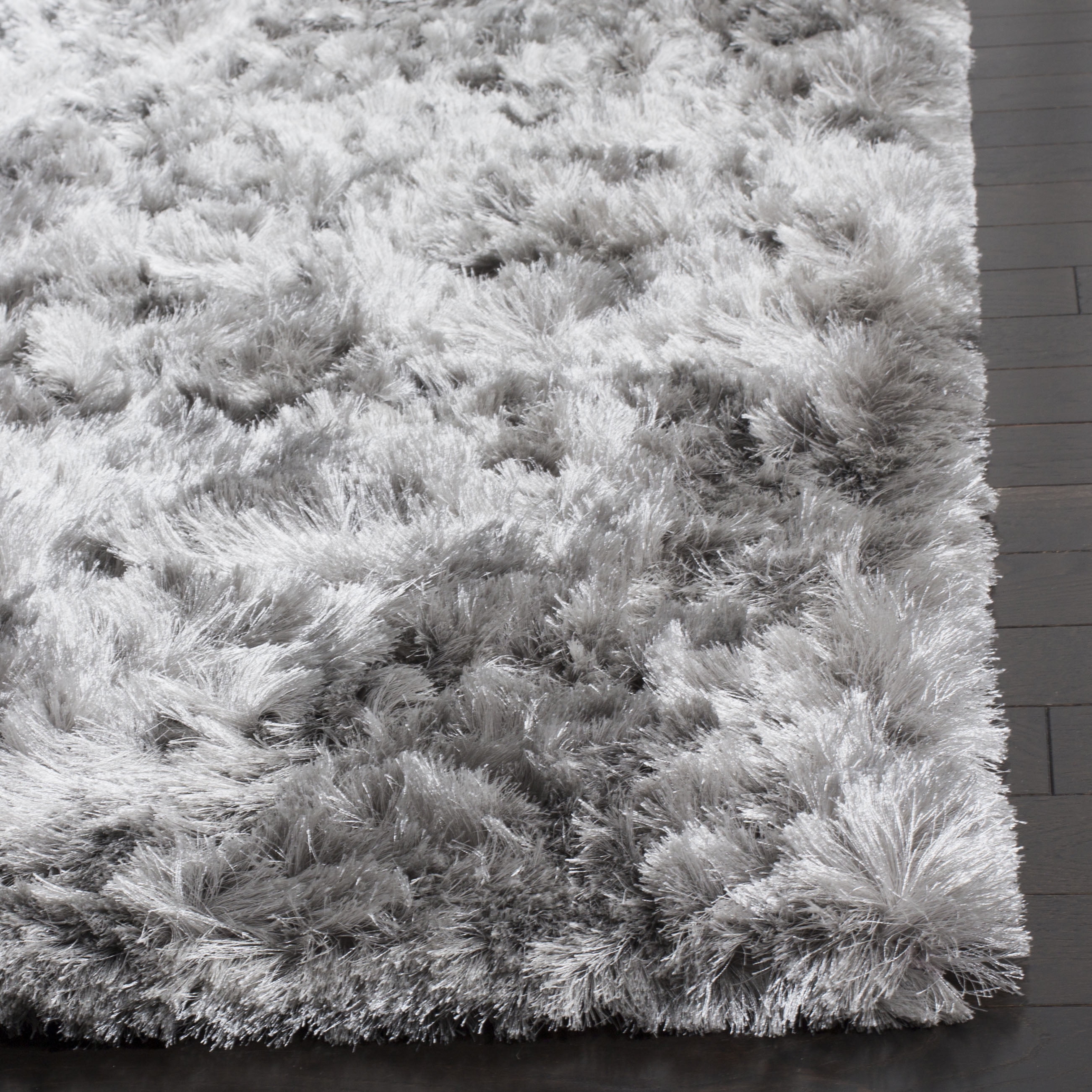 SAFAVIEH Ocean Trellis Solid Plush Polyester Shag Area Rug, Silver, 9' x 12'
