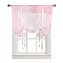Pink Boho Tie Up Curtains for Kitchen Bathroom Bedroom Windows 45 Inch Length, Vintage Floral Contemporary Art Balloon Drape Curtains Shade Rod Pocket Drapery Curtain Panel, 42"x45"