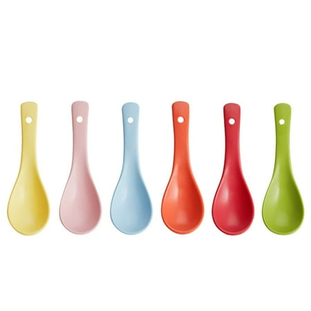 

FRCOLOR 6pcs Portable Porridge Spoons Ceramic Soup Spoons Food Serving Scoops for Home(Mixed Style)