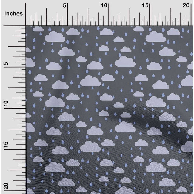 oneOone Viscose Jersey Fabric Raindrop & Clouds Nature Print Sewing Fabric BTY 60 Inch Wide